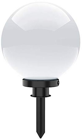 SellTec Kugelleuchte aussen, Gartenlampe weiß | Außenleuchte spritzwassergeschützt | Gartenleuchte, E27 Fassung | Kugellampe mit Erdspieß & 5 Meter Kabelleitung (Weiß, 20cm)