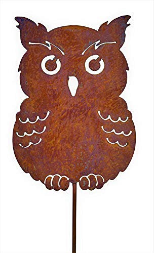 Bornhöft Piquet de jardin en forme de chouette en métal rouillé - Décoration de jardin - Rouille noble - 110 cm