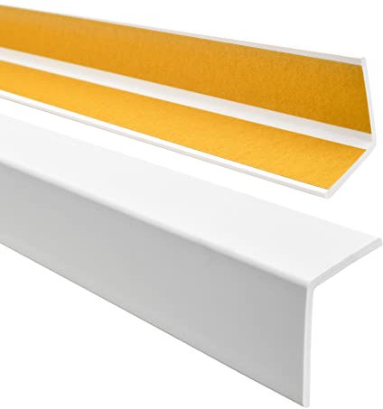 Profilo angolare QUEST 40x40mm, Listello di protezione in plastica flessibile - Striscia autoadesiva - Riparo dei profili angolari e bordi, facile da installare, Bianco, 150cm