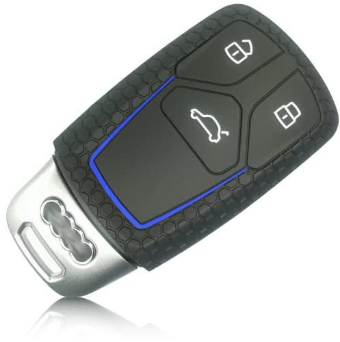 FOAMO Autoschlüssel Hülle kompatibel mit Audi 3-Tasten SmartKey (nur Keyless-Go) - Silikon Schutzhülle Cover Schlüssel-Hülle in Schwarz Blau