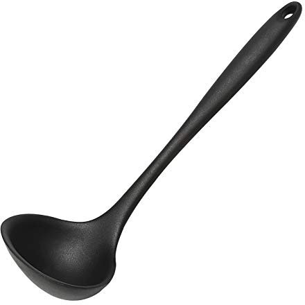 Non-Stick Silicone Ladle - Ergonomic Heat Resistant Kitchen Spoon with Comfortable Grip - Black