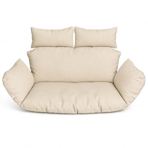 Beige Suspendu Hamac Chaise Coussins; Double Cushions; Oreiller avec Dossier, Imperméable Siège de Chaise Rembourrage pour Patio Jardin, Balançoire Panier Suspendu Coussin de Siege Beige [114]