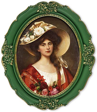 SIMON'S SHOP Vintage Picture Frames 8x10, Oval 8x10 Picture Frame, Victorian Frames for Wall and Tabletop, Antique Photo Frames in Moss Green with Gold Accent