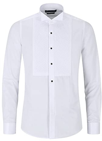 TruClothing Chemise Homme col cassé Plis sur Le Devant Double Manchette Coupe ajustée Coton satiné - Blanc XXL