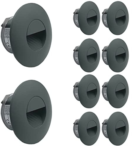 LIGHTWORLD24 Set de 10 LED para escalones, aplique empotrable de pared, foco empotrable para interior y exterior, luz de escalera LED, lámpara de pared, IP65, 230V, gris