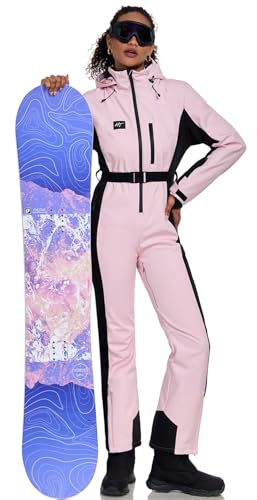 YEEFINE Women's Ski Suit One Piece Jumpsuits Snowsuits Waterproof Snowboard Suit Winter Outdoor Ski Jacket and Pants Jumpsuits(Pink, M)