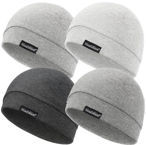 Headshion Cotton Skull Caps for Men Women,4-Pack Lightweight Beanie Sleep Caps Chemo Headwear 4 Grey