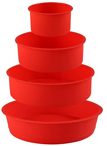 GWHOLE Silicone Cake Tins for Baking,4 Pcs 10cm,15cm,20cm,25cm Round Non-Stick Silicone Baking Moulds for Baking Layer Cake, Cheesecake