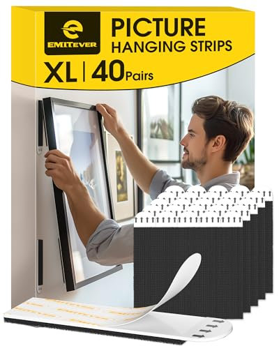 Emitever Picture Hanging Strips Heavy Duty, Large 40 Pairs, No Damage Picture Adhesive Strips, Hook and Loop Mounting Tape Black