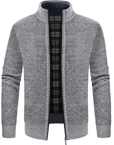 GLESTORE Strickjacken für Herren Strickjacke Cardigan Trachtenjacke Herren Fleecejacke Winter Herren Hell Grau L