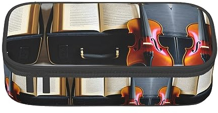 ETASUIOL Grande trousse à crayons avec imprimé violon et livre - Trousse multifonction en tissu Oxford, Noir , Taille unique, Étui à clé