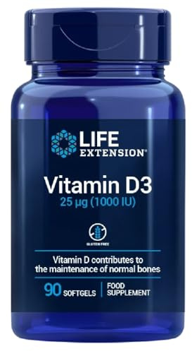 Life Extension Vitamine D3, 25mcg (1000 UI), 90 Capsules molles - Santé Osseuse et Immunitaire