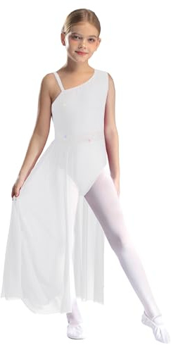 MSemis Vestito Danza Lirica Contemporanea Bambina Monospalla Abito da Balletto Pattinaggio Artistico Body Ginnastica Ritmica con Gonna in Tulle Costume da Danza Performance