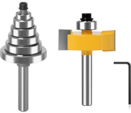 2pcs Rabbet Router Bit with 6 Bearings Multi-Rabbeting Router Bit Tools for Hard Wood Softwood Synthetic Board