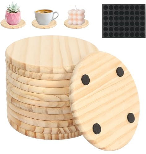 12 Pezzi Sottobicchieri in Legno Sottobicchiere Rotondi Sottobottiglia con Tappetino Antiscivolo Portacandele Legno Sottocandela Sotto Bicchieri da Tavola per Bevande Candele Succulente