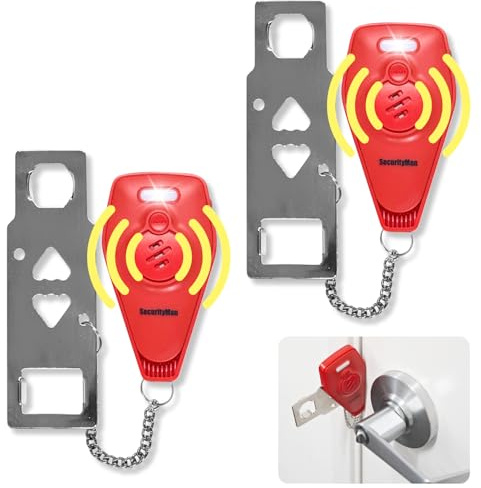 Securityman Portable Door Lock with Alarm (2 Pack) | Hotel Door Locks for Travelers Security | Loud 130dB Door Security Device for Hotel Room, Apartment Home, & Travel Safety Inside
