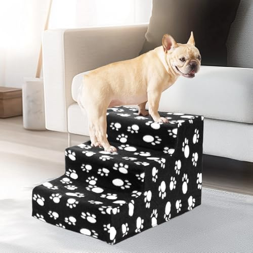 CROWNSHOP 3-Steps Dog Ramp 45x35x30cm Non-Slip Pet Stairs for Small Dogs and Cats 3-Steps Dog Ramp for Sofa (Black, 45x35x30cm, 3)