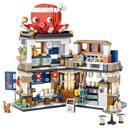 BAUNKO Bloc de Construction de Maison modulaire, 722Pièces Japonais Street View Takoyaki Shop Maison de Ville Maquette Bâtiment Modulaire
