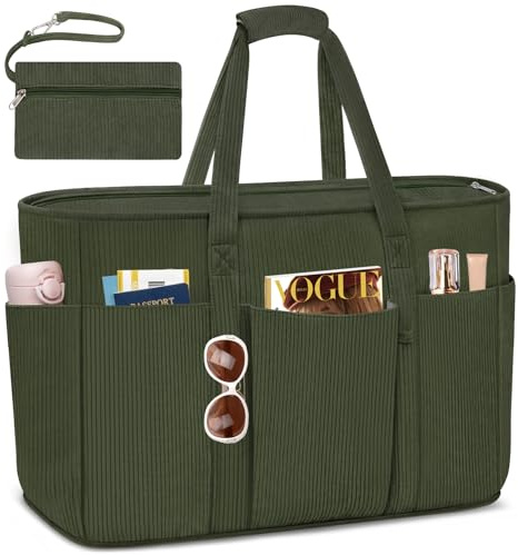 TEUEN Große Strandtasche mit Reißverschluss, 45L Tote Bag XXL Familie aus Kord Beach Bag Badetasche Shopper Damen für Strand Reisen Einkaufen Fitnessstudio Alltag