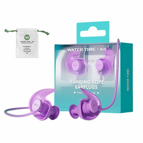 WATERTIME Waterproof Swimming Neckband Ear Plugs for Adults - Reusable Silicone Ear Plugs for Women & Men, Keep Ear Water Out for Swimming, Showering, Water Sports (Pink, One Size)