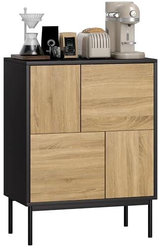 HOMCOM Buffet Salon Meuble de Rangement Armoire de Cuisine avec Portes à Pousser et 4 placards Style Moderne Buffet Salle à Manger et Salon, 60 x 35 x 78 cm, Noir et Effet Bois Naturel