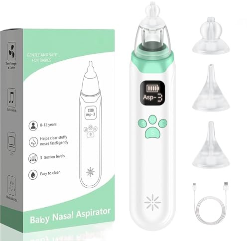 Mouché Bébé Électrique, Aspirateur Nasal Bebe avec 3 Niveaux d'aspiration et 3 Embouts Silicone, musique et lumière apaisantes affichage LED,Aspirateur Nasal Bebe Électrique pour Tout-Petits (Blanc)