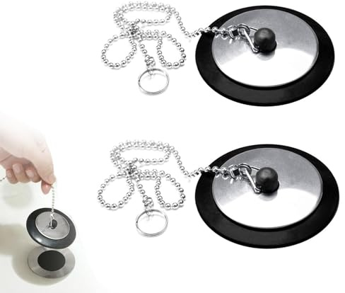2 Piezas Apones de Drenaje de Goma, 6.6 * 4.3 * 2.4 Tapón de Fregadero con Cadena, Reemplazo de tapón de Fregadero de Cocina, para Fregaderos con un Diámetro de 43 mm