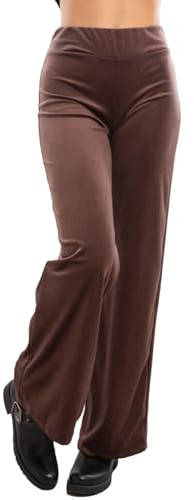 Toocool Pantaloni Donna Palazzo Velluto Ciniglia Elasticizzati Eleganti Invernali VI-5522 [Marrone Scuro,XS]