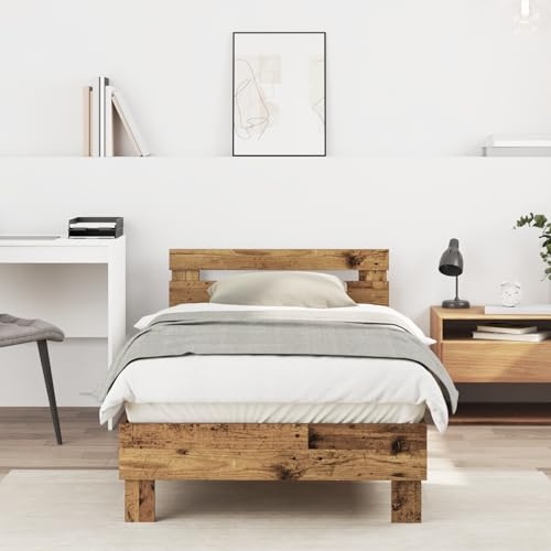 JHQHSM Struttura per letto singolo in legno antico 90 x 200 cm in legno – Struttura in legno massello con superficie stagionata per camera da letto dal design rustico e minimalismo moderno