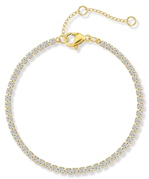 Olaré Slim Gold Tennis Bracelet for Women – 14K Gold PVD Plated 316L Stainless Steel with White Cubic Zirconia, Adjustable 15+3cm Minimalist Jewellery