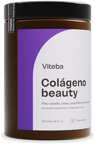 Viteba Colágeno Beauty Hidrolizado en Polvo 330g - Con Ácido Hialurónico Vitamina C, Zinc y Biotina - Suplemento Piel Pelo Uñas y Articulaciones - Sin sabor. Péptidos de Colageno Puro Tipo 1 y 3