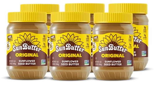 SunButter Original Sunflower Seed Butter, 16 oz (6 Pack of 6) - Nut Free Spread with 7g Plant-Based Protein, Roasted Rich & Savory Flavor, Smooth Texture, Vegan, Kosher & Non-GMO