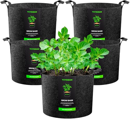 VIVOSUN Bolsa de Cultivo 5 Unidades 80 L, Grow Bags de Tela No Tejida Reforzada con Asas, para Verduras, Flores, Frutas, Invernadero y Jardín