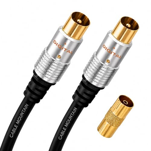 Cable Mountain 2m TV Aerial Cable, Gold Plated Male to Male
