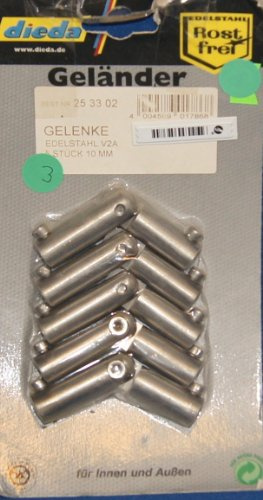 Drehgelenke V2A Set = oberes und unteres Gelenk für Rundstab 5 Stück Durchmesser 10 mm Geländersysteme 253302