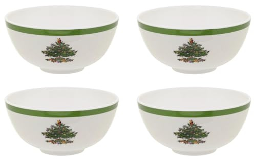 Spode Christmas Tree 6-Inch Melamine Bowls - Set of 4 Festive Bowls for Soup, Dessert & Holiday Dishes - Durable, Dishwasher Safe - Versatile Tableware for Indoor & Outdoor Christmas Gatherings