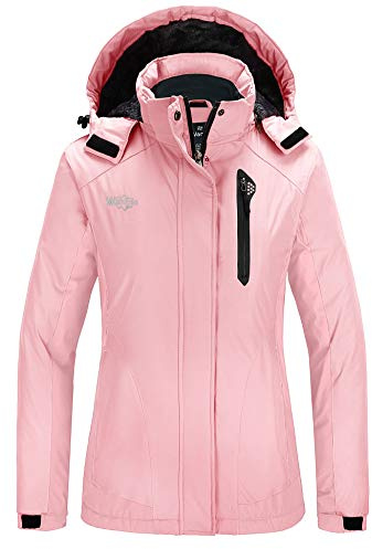 Wantdo Giacca da Sci Impermeabile Giacca da Neve in Pile Warm Giaccone Sport Invernale Cappotto da Passeggio all'Aperto Sport Donna Rosa XL