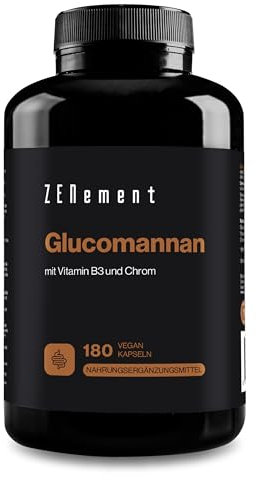 Glucomannan 4200 mg pro Tagesdosis mit Vitamin B3 und Chrom – Konjakwurzel-Faser – Zur Gewichtskontrolle – 180 Vegane Kapseln – Zenement