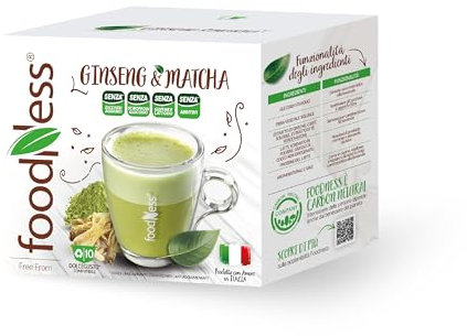 Foodness - 1 Box da 10 Capsule di Ginseng & Matcha, Capsule Compatibili con Sistema Dolce Gusto, Preparato Solubile, Senza Glutine, Lattosio, Additivi e Senza Zuccheri Aggiunti