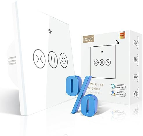 MOES WiFi WS-EUR-C Intelligenter Touch Panel Rolladenschalter für motorisierte Jalousie-/Rollladensteuerung, kompatibel mit Smart Life/Tuya App, Alexa und Google Home, Weiß