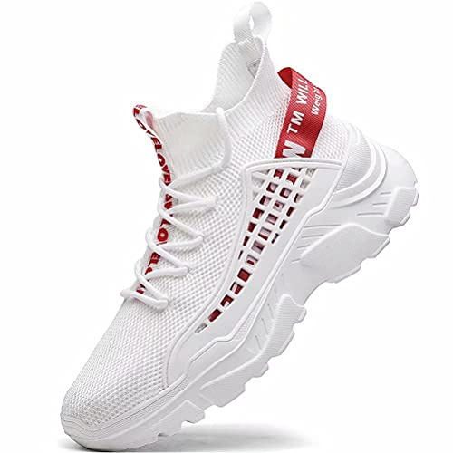 FUSHITON Chaussure Homme Sneakers Baskets Montante Mode Chaussures de Course Marche Hautes Décontractées Sport, Blanc, EU 46