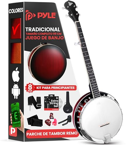 Pyle Banjolele- 5 Saiten, Banjo Kit Instrument, Banjolele Set Inkl. digitalem Stimmgerät, Saiten, Plektren, Gurt, Gig Bag & Werkzeugset, Musikinstrument für Folk, Country & Bluegrass, 99cm