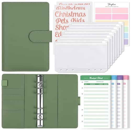 SKYDUE Budget Binder with 8pcs Zipper Envelopes,Money Organizer for Cash with 12pcs Expense Sheets & 24 Rose Gold Sticky Labels