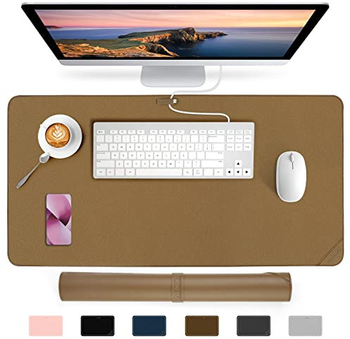 AECCN Leder Schreibtischunterlage - Premium Schreibtisch-Unterlage aus PU-Leder (Tea Brown, 60 X 35 cm) für Kinder und Erwachsene, wasserdichte Mausmatte und Schreibtisch-Zubehör