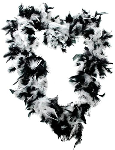 Tradineur - Boa de plumas de color blanco y negro - Fabricado en poliéster - complemento para carnaval, halloween, fiestas, celebraciones - Longitud: 180 cm