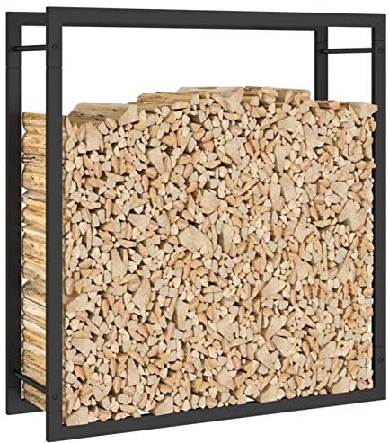 Gecheer Kaminholzregal Innen Metall Holzregal Kaminholz Innen Außen Holzlager Holzunterstand für Kaminholz Aussen Brennholzregal Brennholzlager Kaminholzunterstand Mattschwarz 80x28x86 cm Stahl