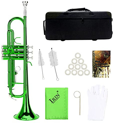 Standard Trompeten Set, Messing Trompete mit Assistant Tools Set, Musik Blasinstrument für Anfänger und Profis (Grün)