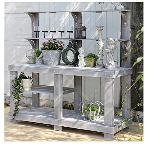 Wooden Outdoor Garden Potting Bench Work Station, 4 Layer Multifunction Storage Flower Plant DIY Workstation, For Patios, Courtyards, Balcony (Color : A, Size : 150x55x145cm)