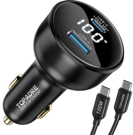 Caricabatteria Auto USB C da 100W, Caricatore Auto PD3.0+QC con Cavo USB C da 100W Accendisigari Ricarica Rapida per Laptop, per MacBook/iPad Pro, per iPhone 15/14 Pro Max, Galaxy S22 ecc.