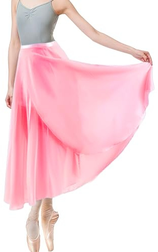Baisdan Jupe Danse Classique, Jupe Ballet Longue Portefeuille en Mousseline avec Ceinture Réglable pour Femmes Rose
